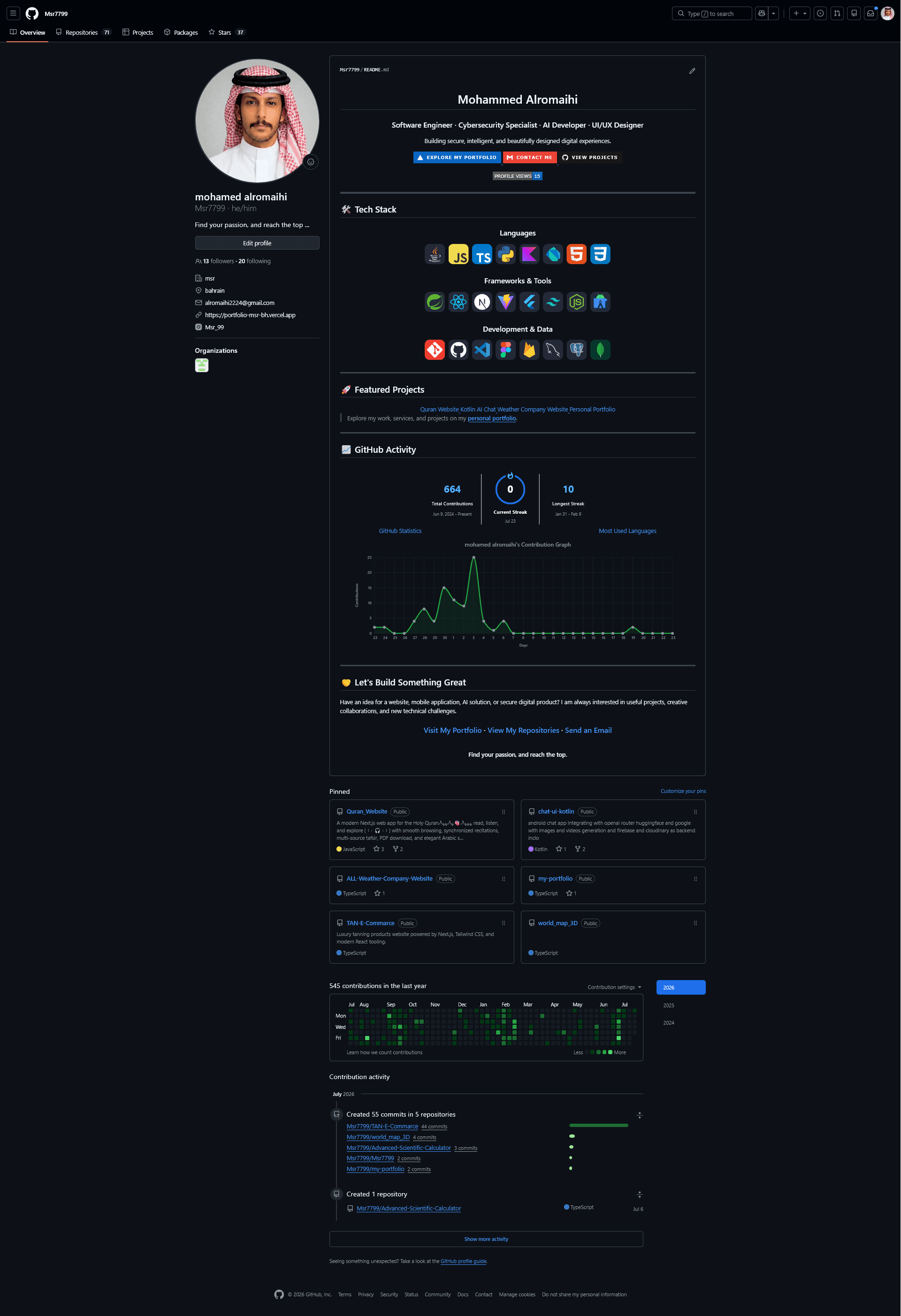 صورة كاملة لحساب المطور على GitHub